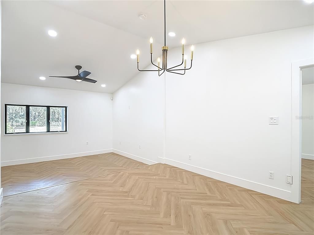 Empty room, Interior, Pendant Lights, Recessed Lighting, Wood Texture Flooring