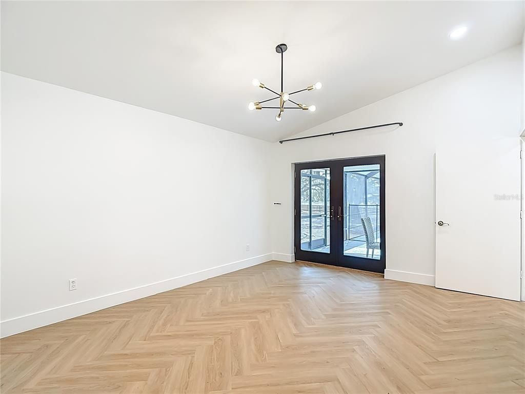 Empty room, Interior, Pendant Lights, Recessed Lighting, Wood Texture Flooring