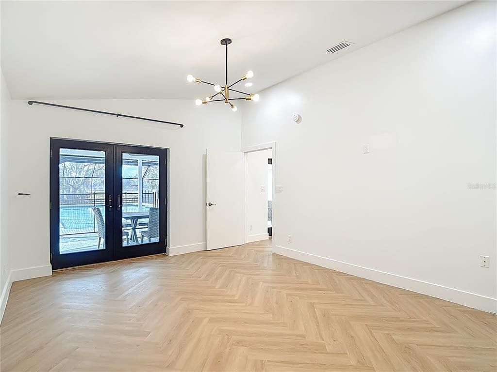 Empty room, Interior, Pendant Lights, Wood Texture Flooring