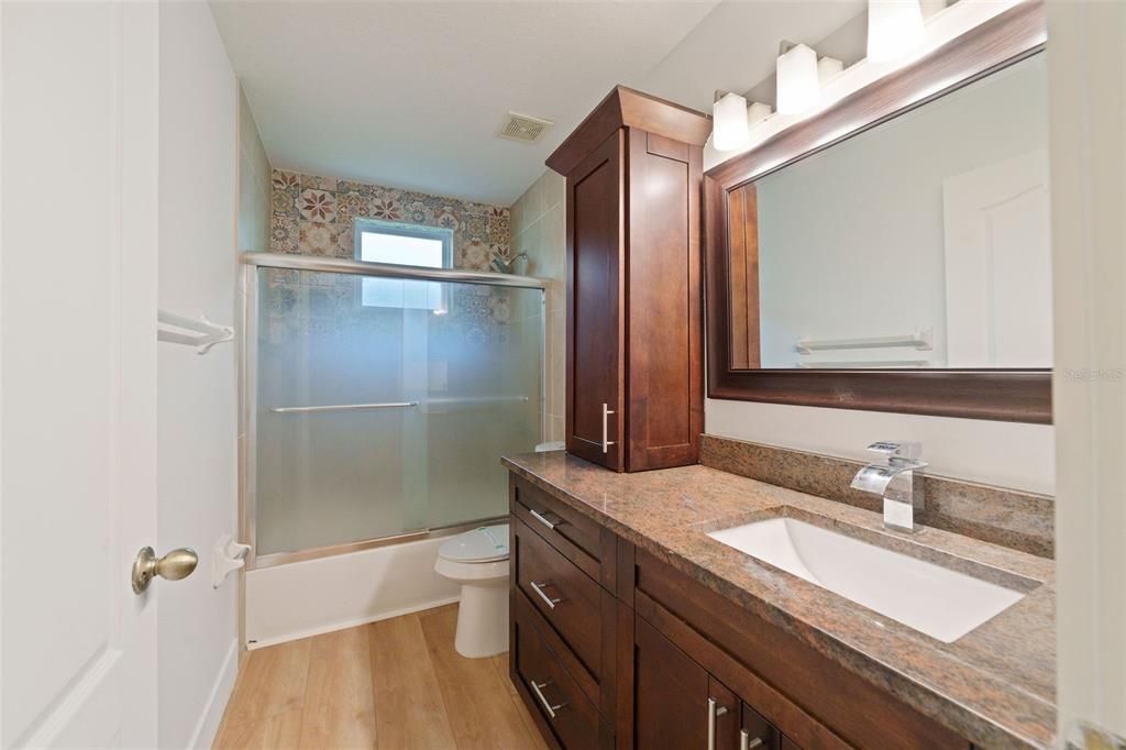 Bathroom, Glass Shower, Interior, Wood Texture Flooring