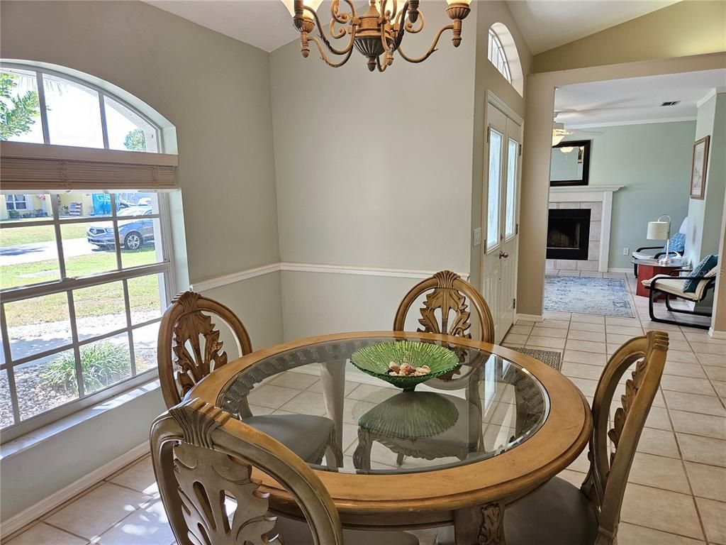 Chandelier, Dining room, Fireplace, Interior