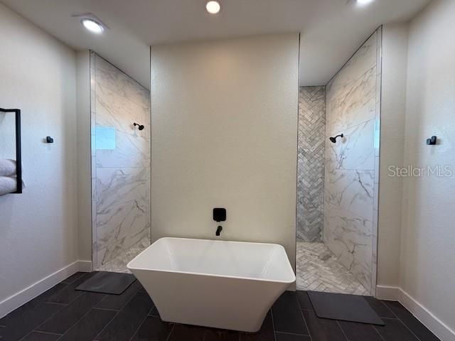 Bathroom, Free Standing Baths, Interior, Marble Walls, Recessed Lighting