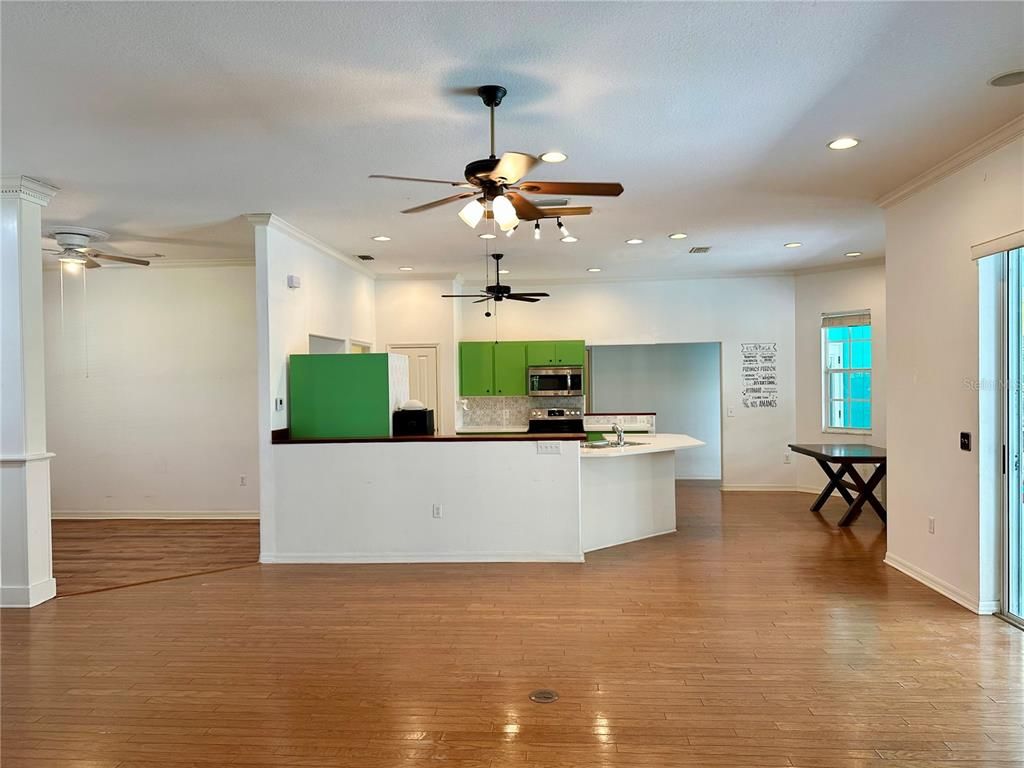 Interior, Kitchen, Recessed Lighting, Wood Texture Flooring