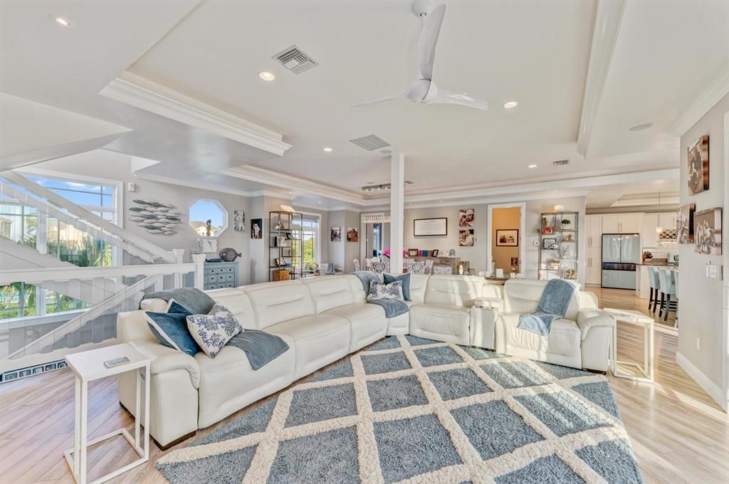 Interior, Kitchen, Living room, Recessed Lighting, Stainless Steel Appliances, Wood Texture Flooring