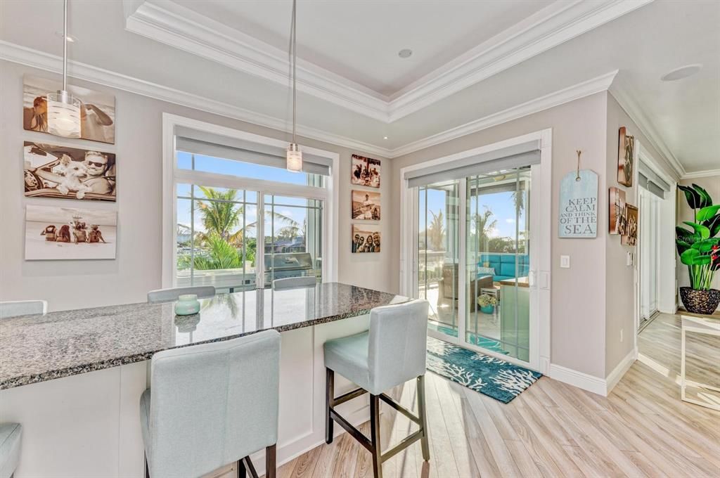Dining room, Interior, Pendant Lights, Recessed Lighting, Wood Texture Flooring