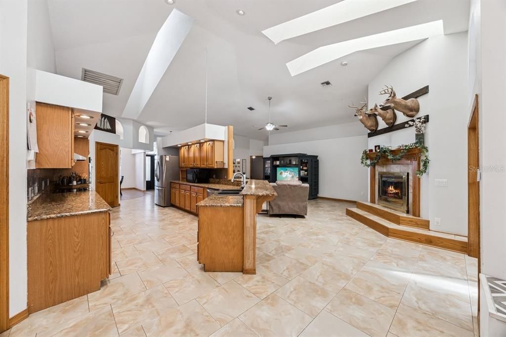 Fireplace, Interior, Kitchen, Pendant Lights, Recessed Lighting