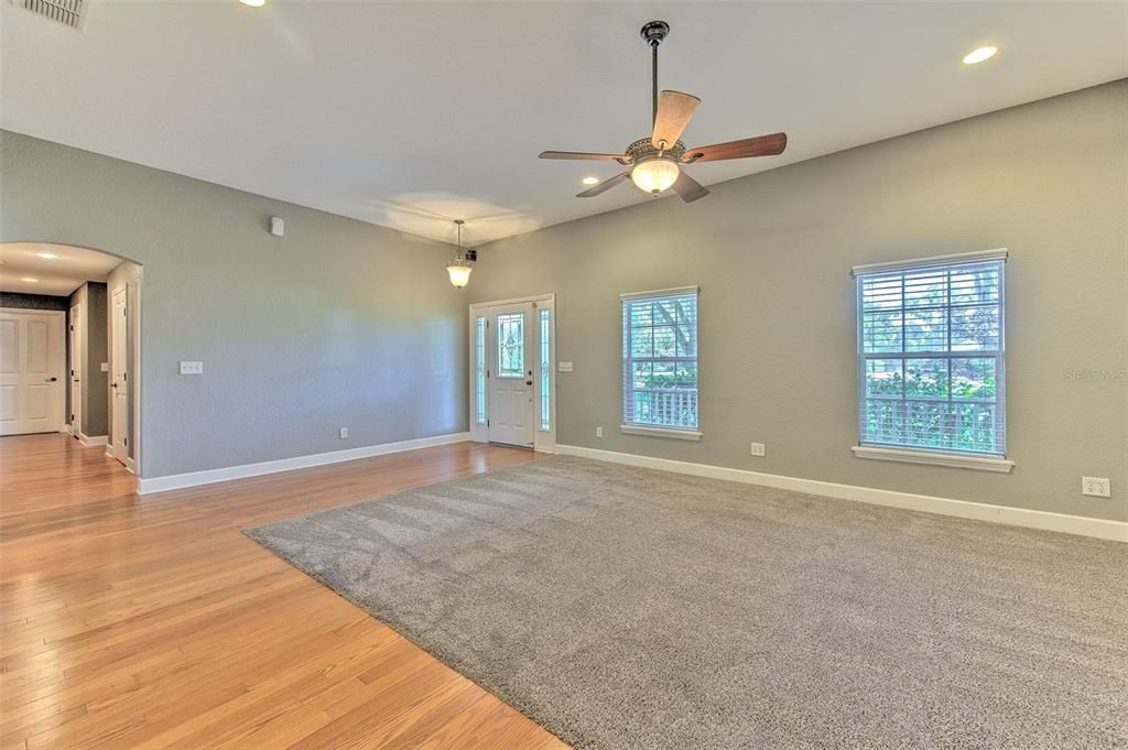 Empty room, Interior, Pendant Lights, Recessed Lighting, Wood Texture Flooring