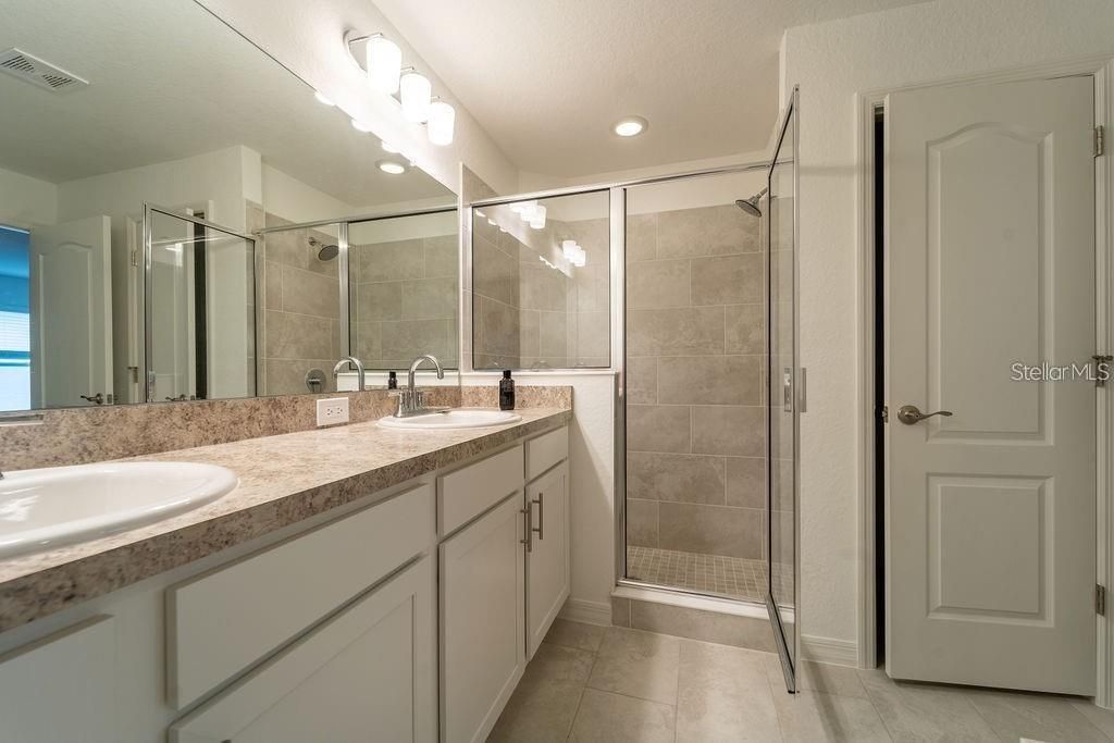 Bathroom, Dual Sink Vanities, Glass Shower, Interior, Recessed Lighting