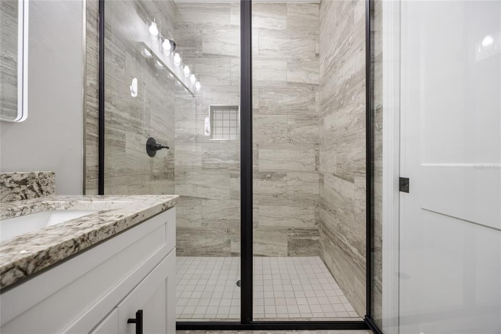 Bathroom, Glass Shower, Interior, Marble Walls