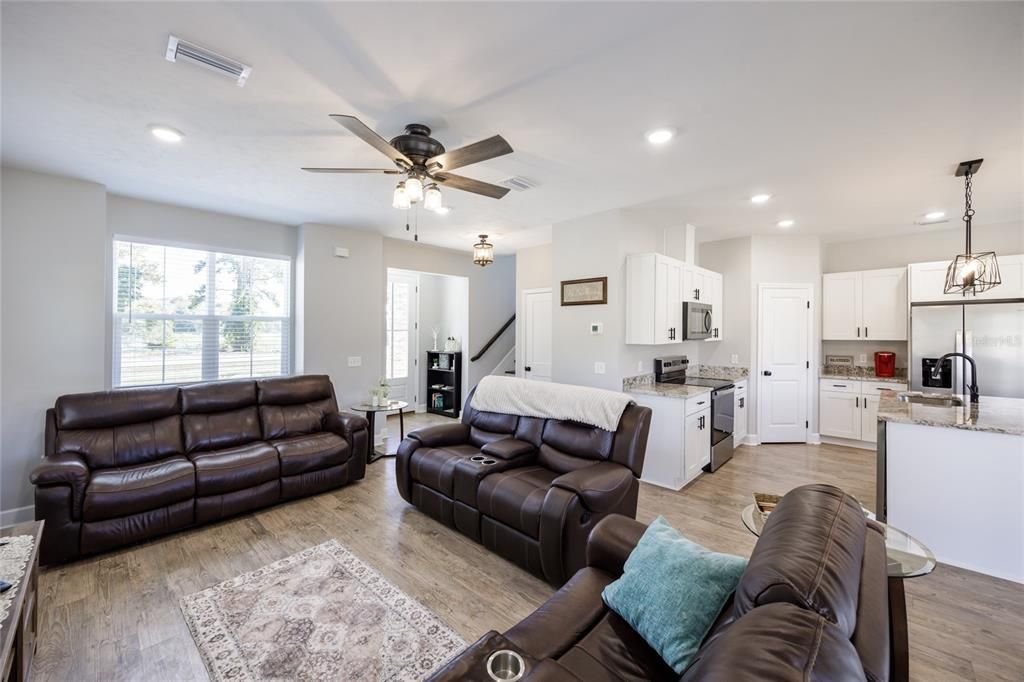 Interior, Kitchen, Living room, Pendant Lights, Recessed Lighting, Stainless Steel Appliances, Wood Texture Flooring