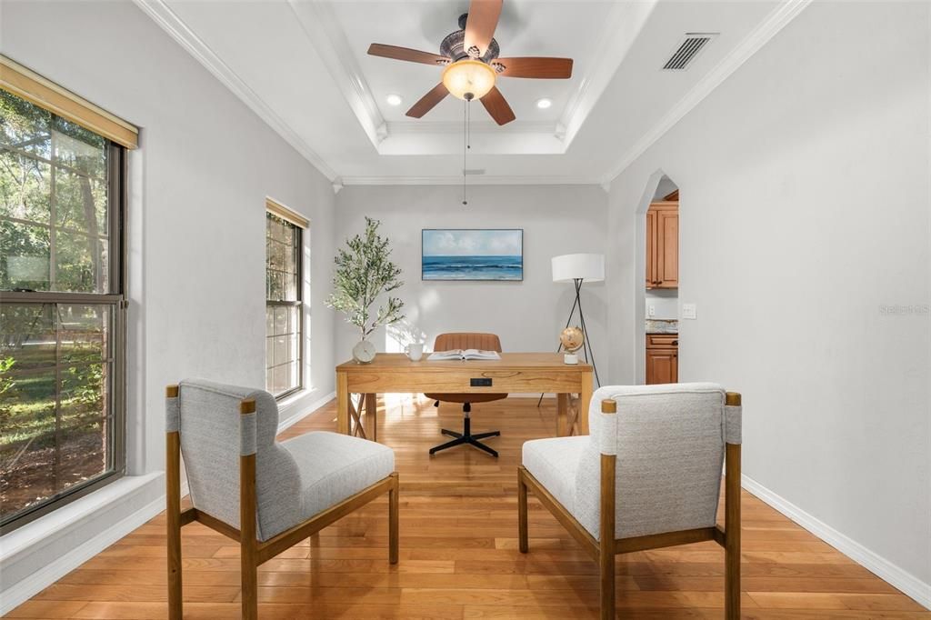 Home Office, Interior, Recessed Lighting, Wood Texture Flooring