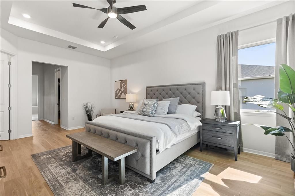 Bedroom, Interior, Recessed Lighting, Wood Texture Flooring