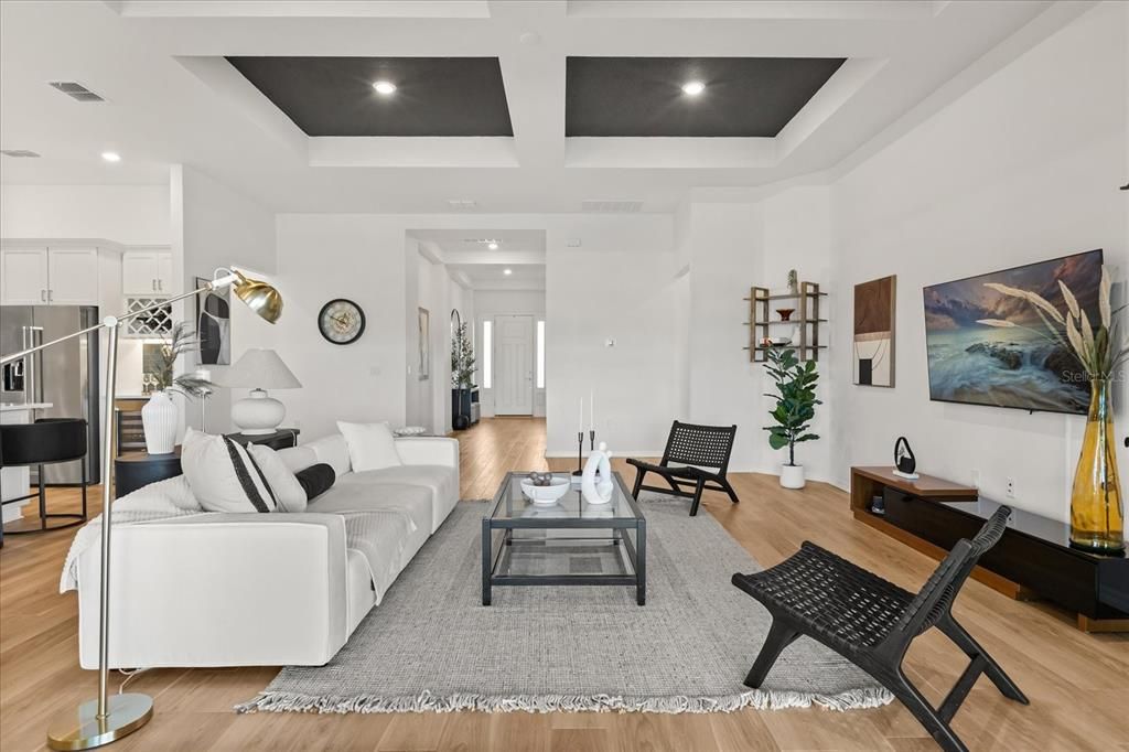 Interior, Living room, Recessed Lighting, Wood Texture Flooring