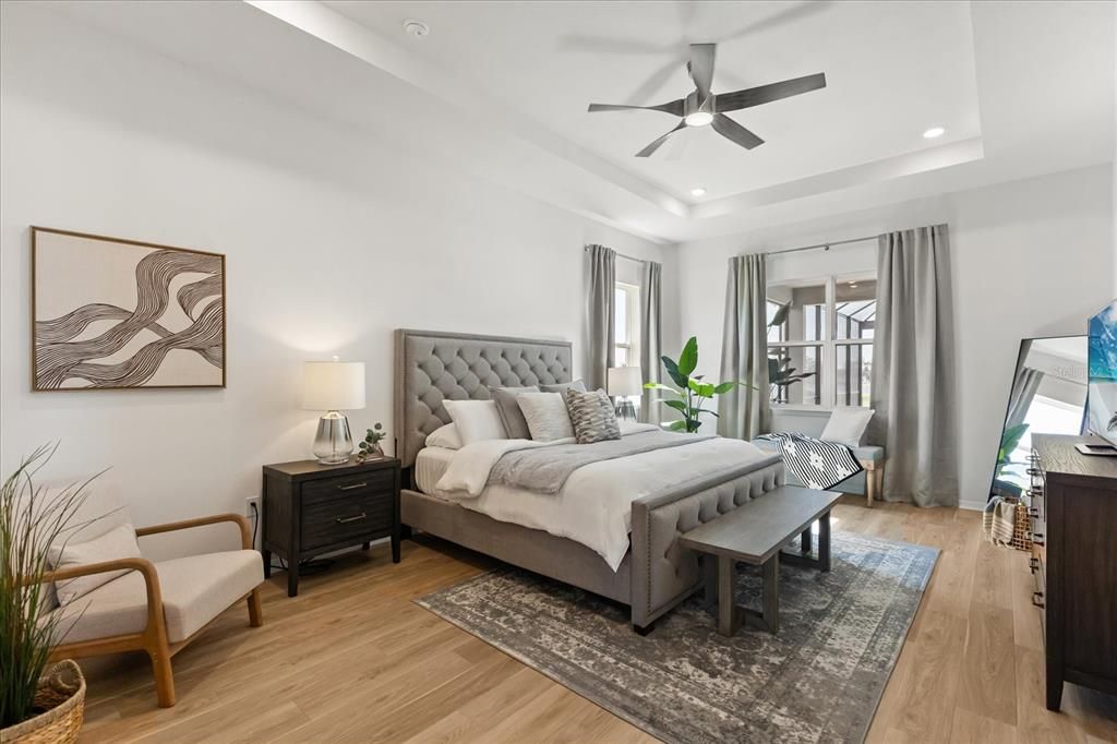 Bedroom, Interior, Recessed Lighting, Wood Texture Flooring