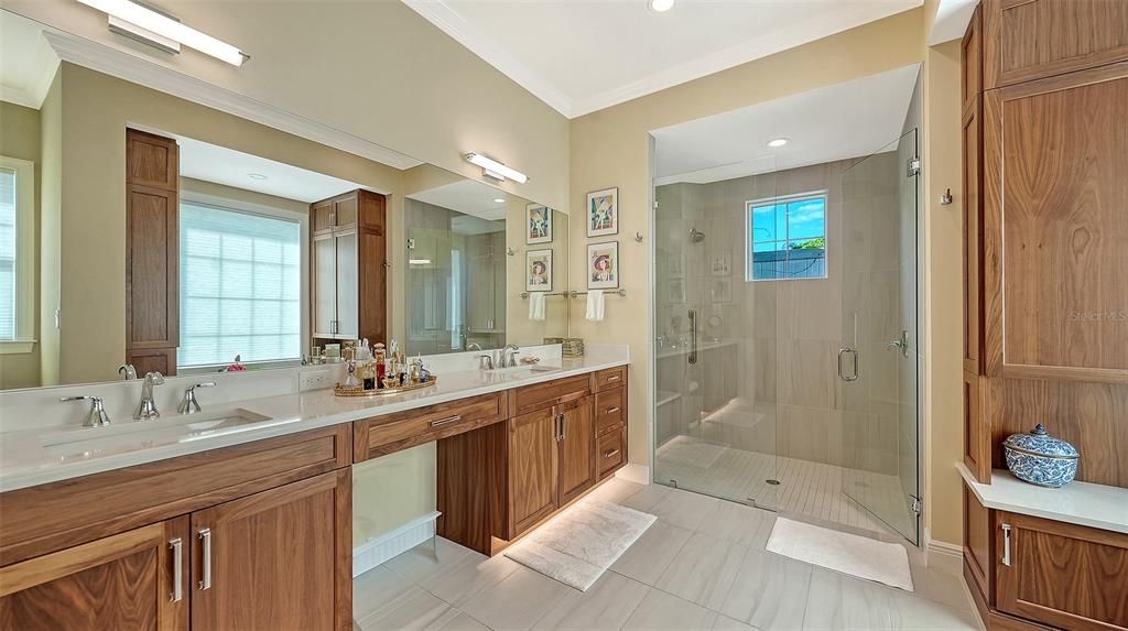 Bathroom, Dual Sink Vanities, Glass Shower, Interior, Recessed Lighting
