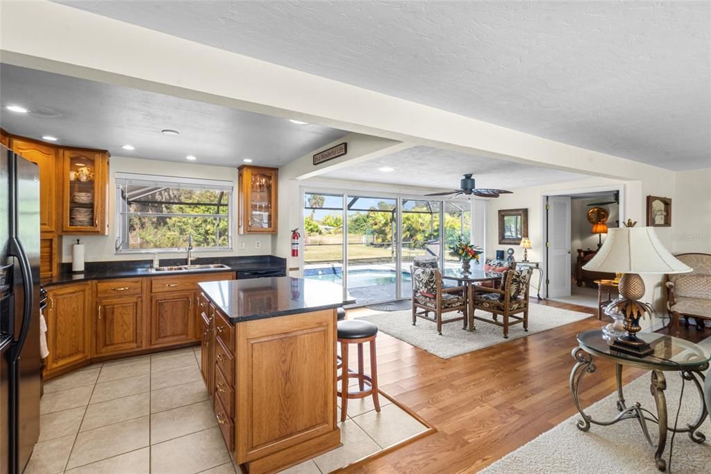 Dining room, Interior, Kitchen, Recessed Lighting, Wood Texture Flooring