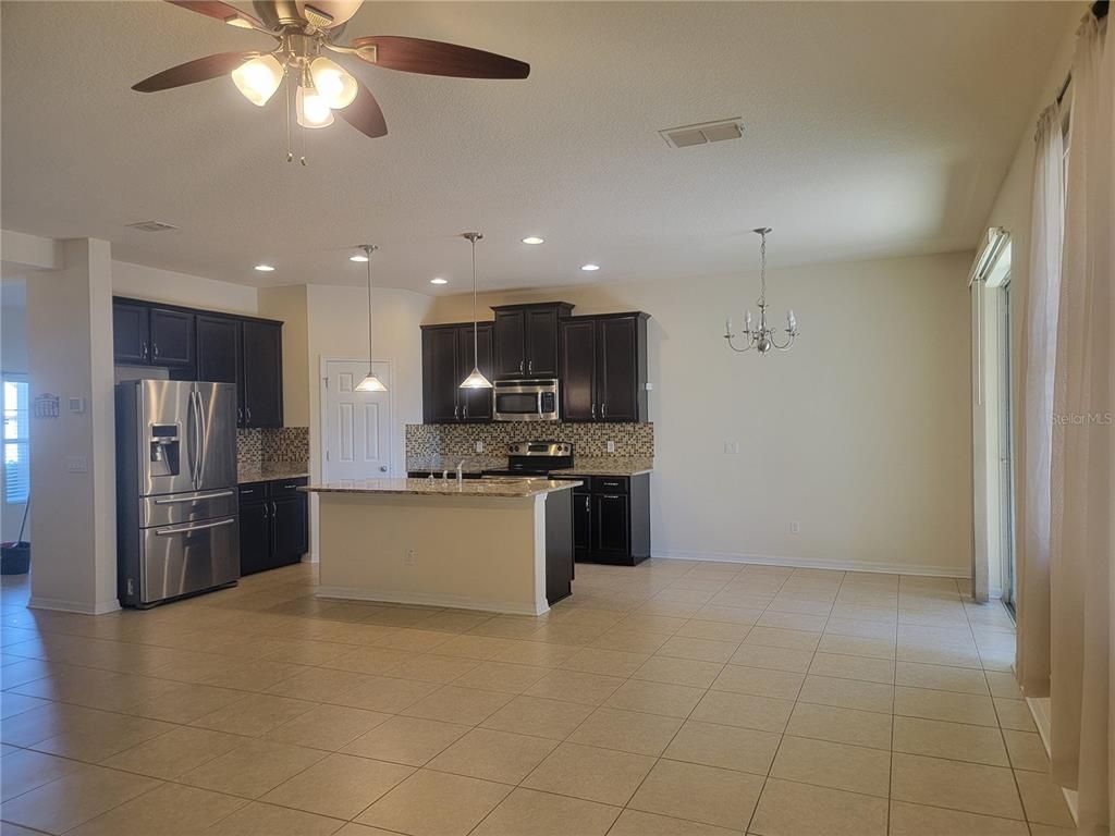 Chandelier, Interior, Kitchen, Pendant Lights, Recessed Lighting, Stainless Steel Appliances