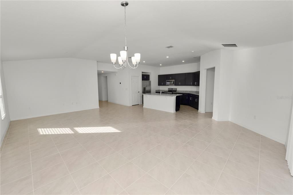 Chandelier, Empty room, Interior, Kitchen, Recessed Lighting