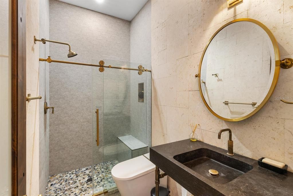 Bathroom, Glass Shower, Interior, Recessed Lighting