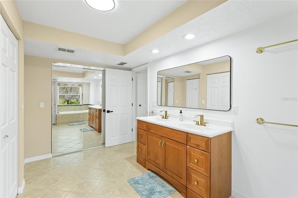 Bathroom, Dual Sink Vanities, Glass Shower, Interior, Recessed Lighting