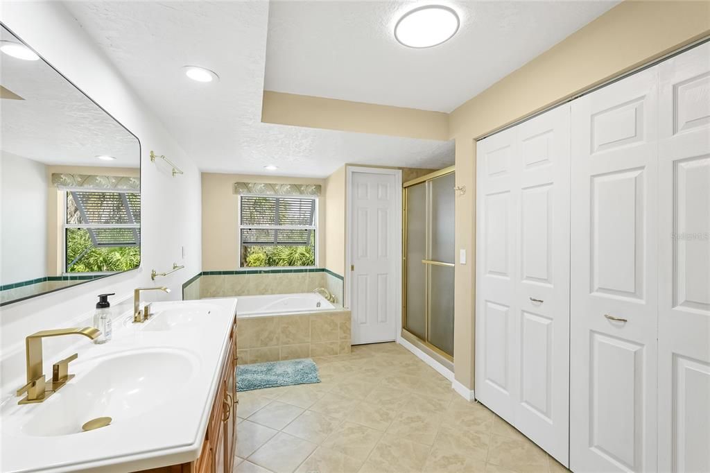 Bathroom, Dual Sink Vanities, Glass Shower, Interior, Recessed Lighting