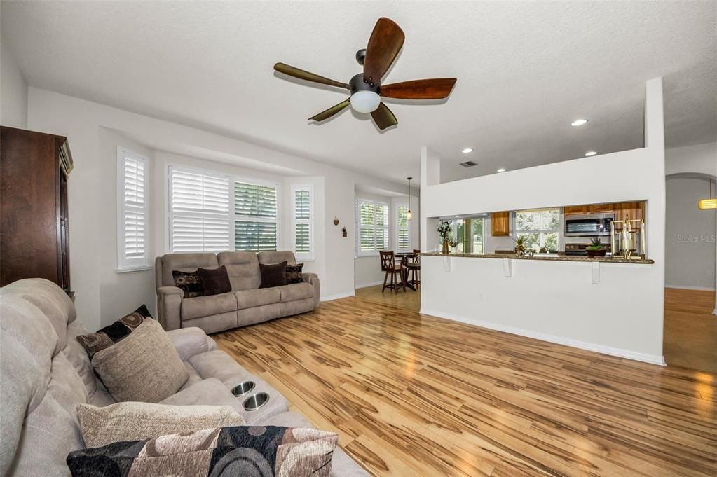 Dining room, Interior, Kitchen, Living room, Pendant Lights, Recessed Lighting, Wood Texture Flooring