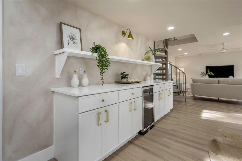 Interior, Kitchen, Living room, Recessed Lighting, Stainless Steel Appliances, Wood Texture Flooring