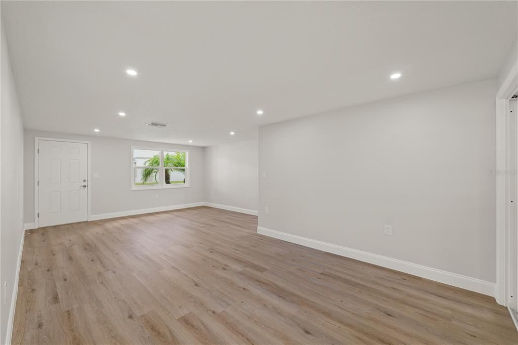 Empty room, Interior, Recessed Lighting, Wood Texture Flooring