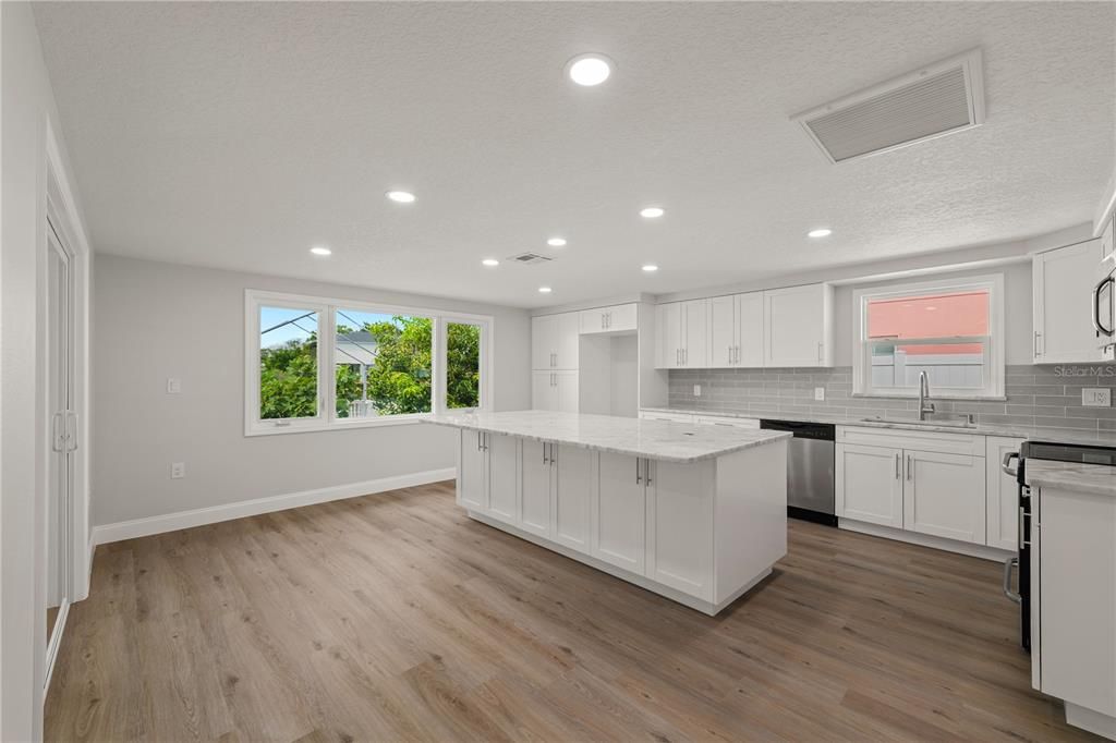 Interior, Kitchen, Recessed Lighting, Wood Texture Flooring