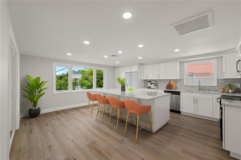 Interior, Kitchen, Recessed Lighting, Wood Texture Flooring