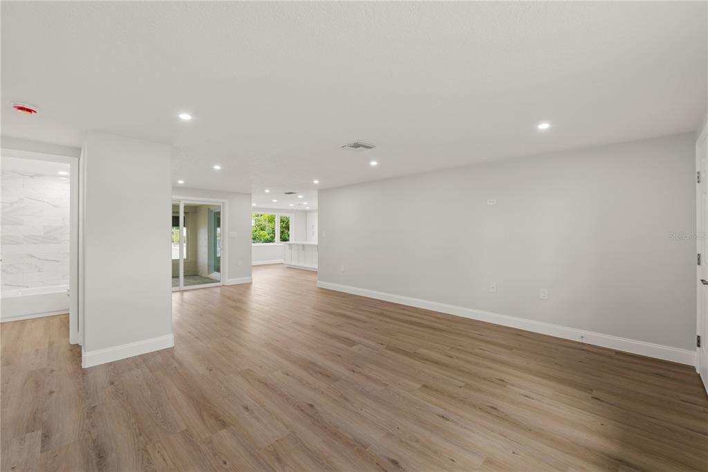 Empty room, Interior, Recessed Lighting, Wood Texture Flooring