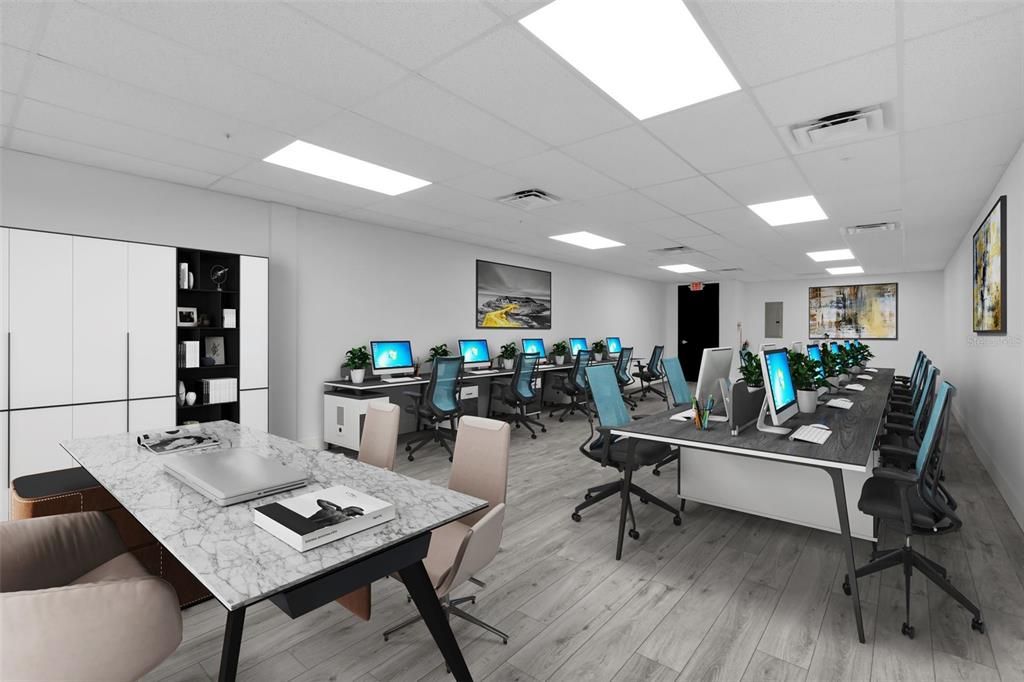 Home Office, Interior, Recessed Lighting, Wood Texture Flooring