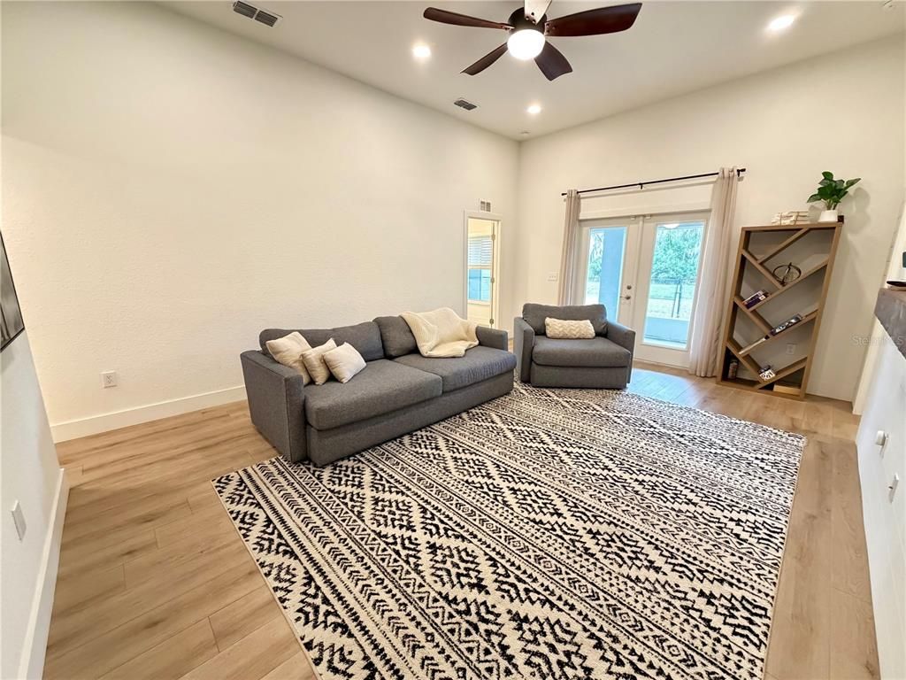 Interior, Living room, Recessed Lighting, Wood Texture Flooring