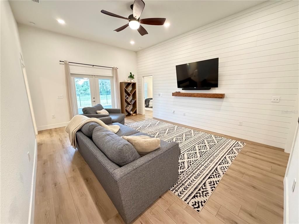 Interior, Living room, Recessed Lighting, Wood Texture Flooring