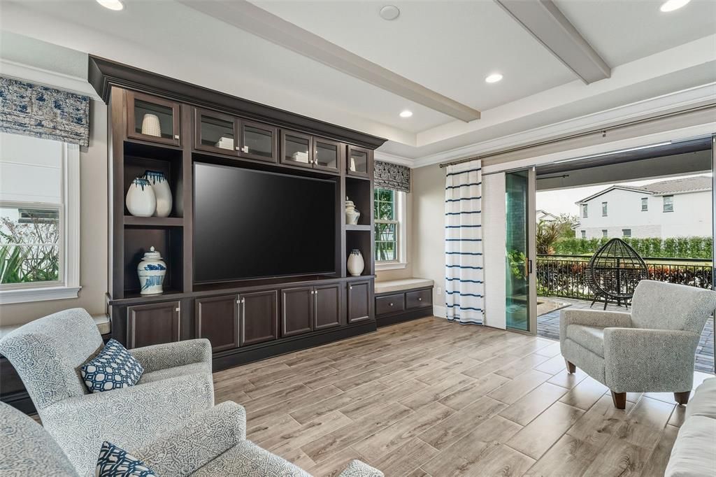 Interior, Living room, Recessed Lighting, Wood Texture Flooring