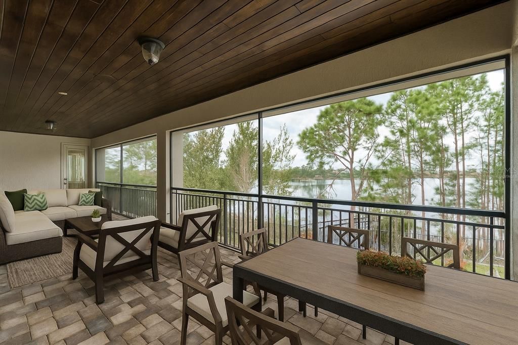 Interior, Living room, Recessed Lighting, Sun Room, Water, Wooden Ceilings