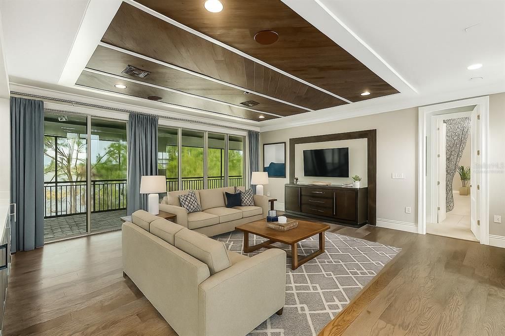 Interior, Living room, Recessed Lighting, Wooden Ceilings, Wood Texture Flooring