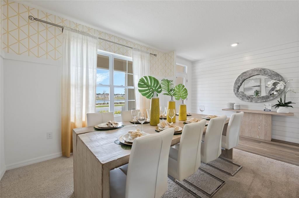 Dining room, Interior, Recessed Lighting, Wood Texture Flooring