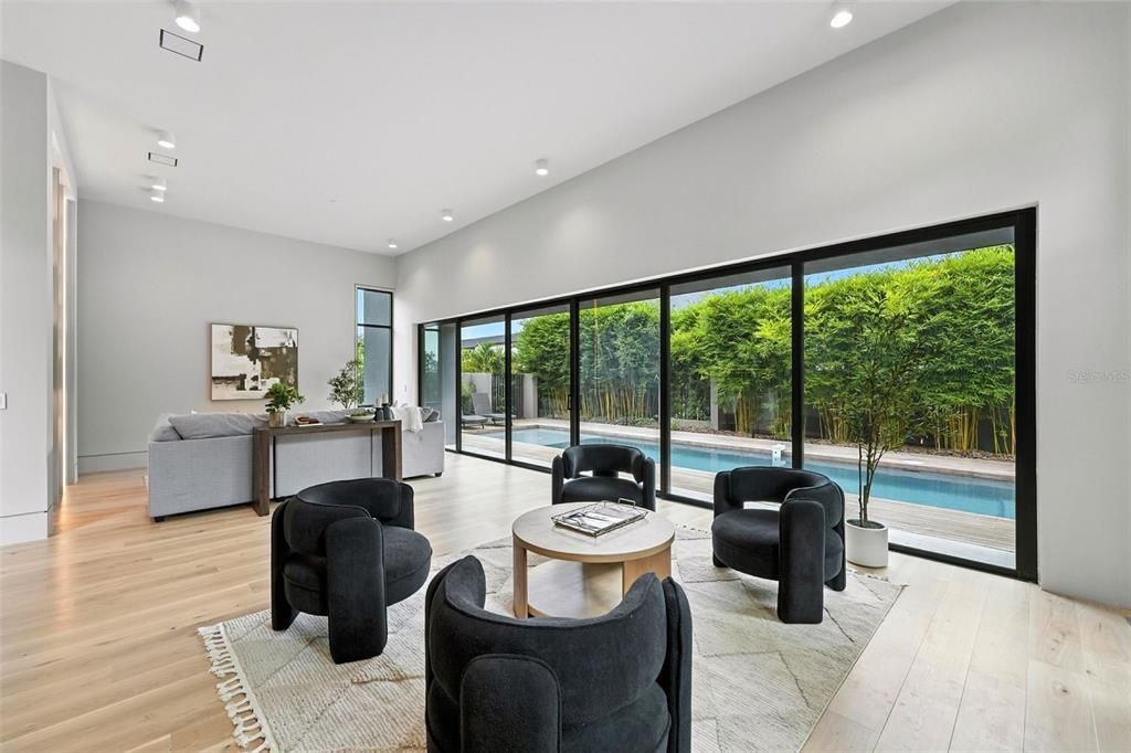 Interior, Living room, Recessed Lighting, Wood Texture Flooring