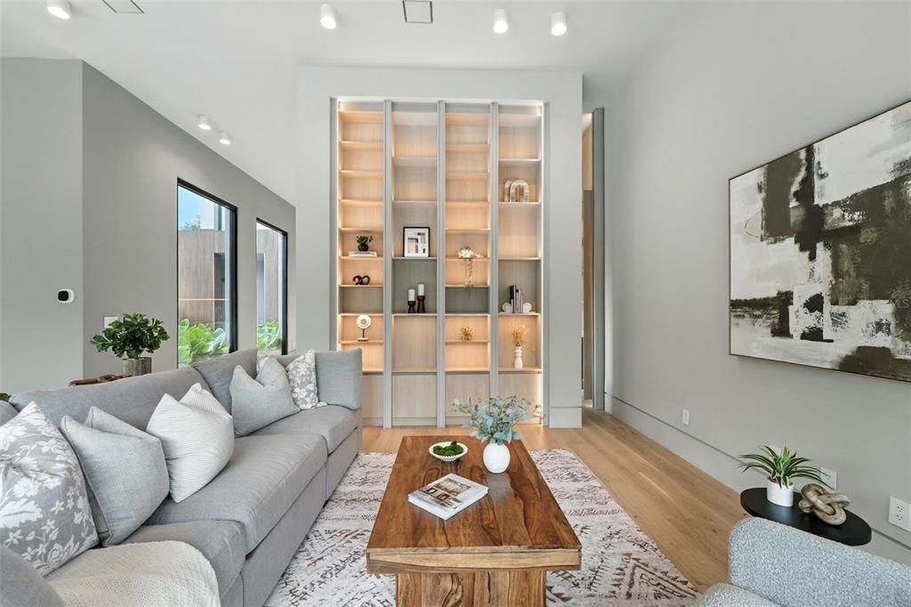 Interior, Living room, Recessed Lighting, Wood Texture Flooring