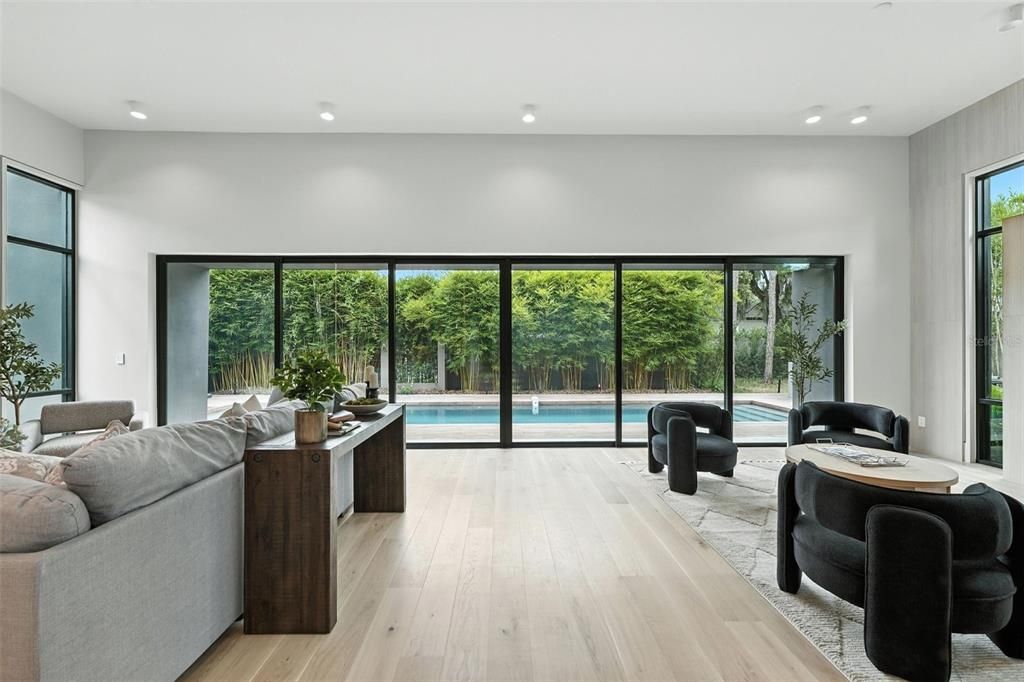 Interior, Living room, Recessed Lighting, Wood Texture Flooring