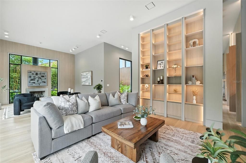 Interior, Living room, Recessed Lighting, Wood Texture Flooring