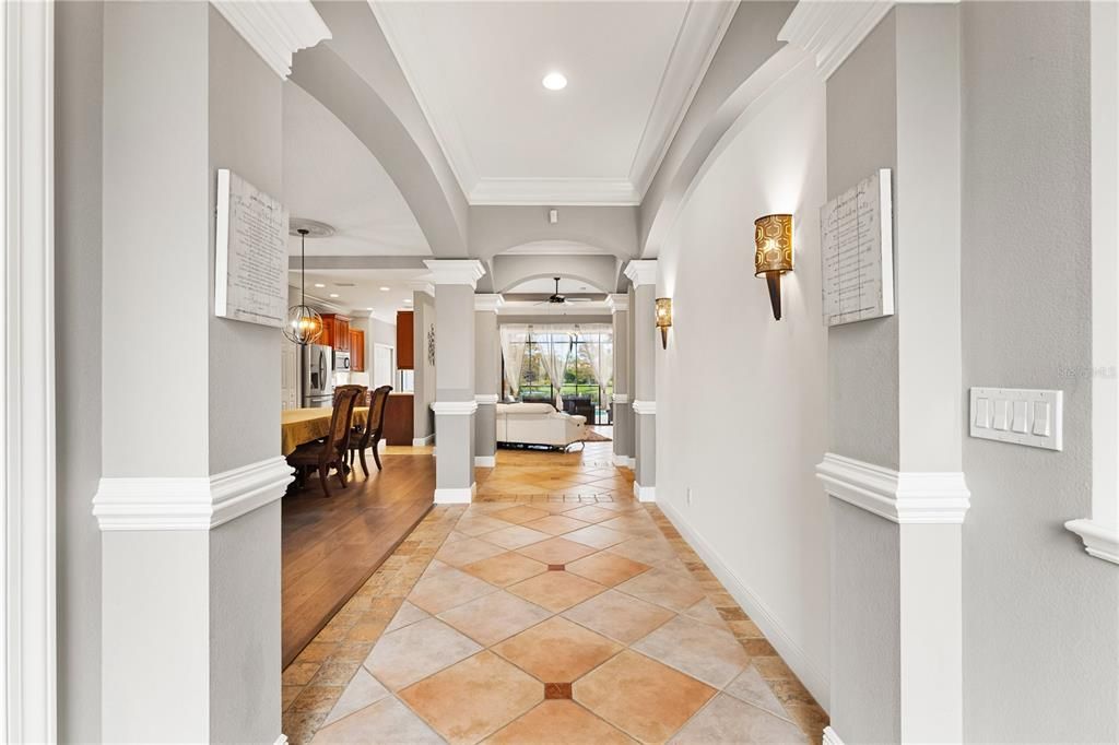 Dining room, Interior, Pendant Lights, Recessed Lighting, Wood Texture Flooring