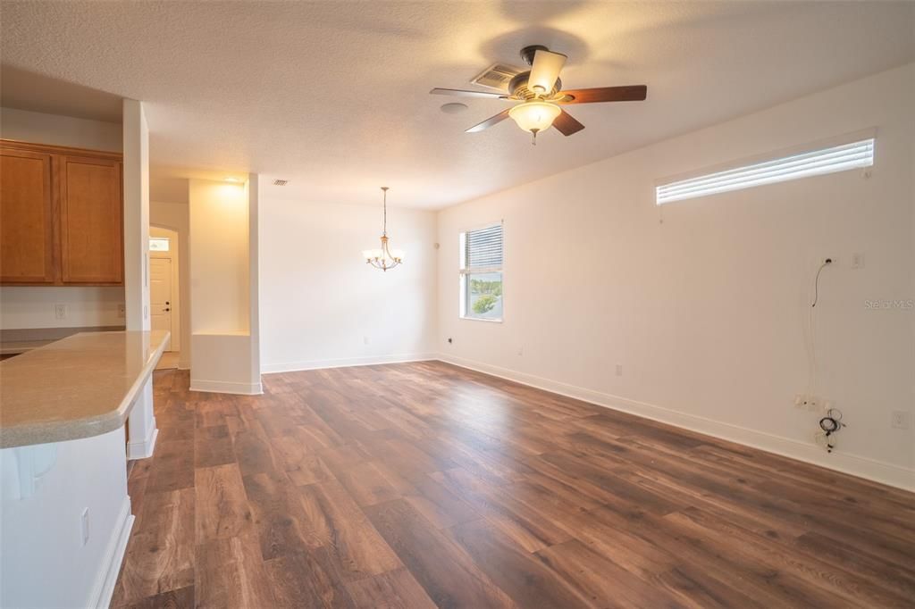 Chandelier, Empty room, Interior, Wood Texture Flooring