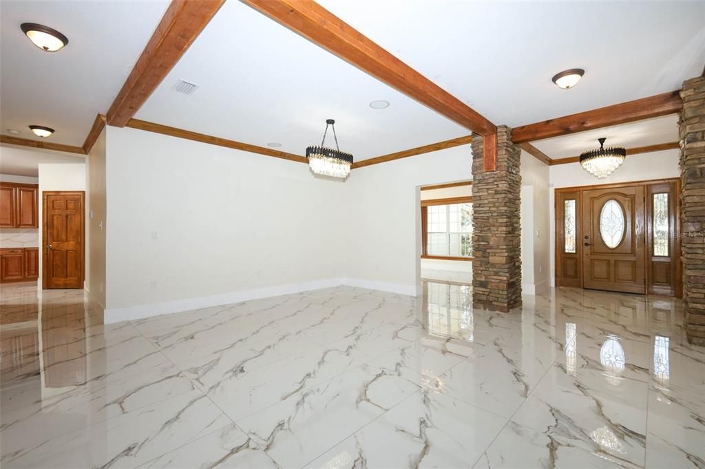 Chandelier, Empty room, Interior, Marble, Recessed Lighting