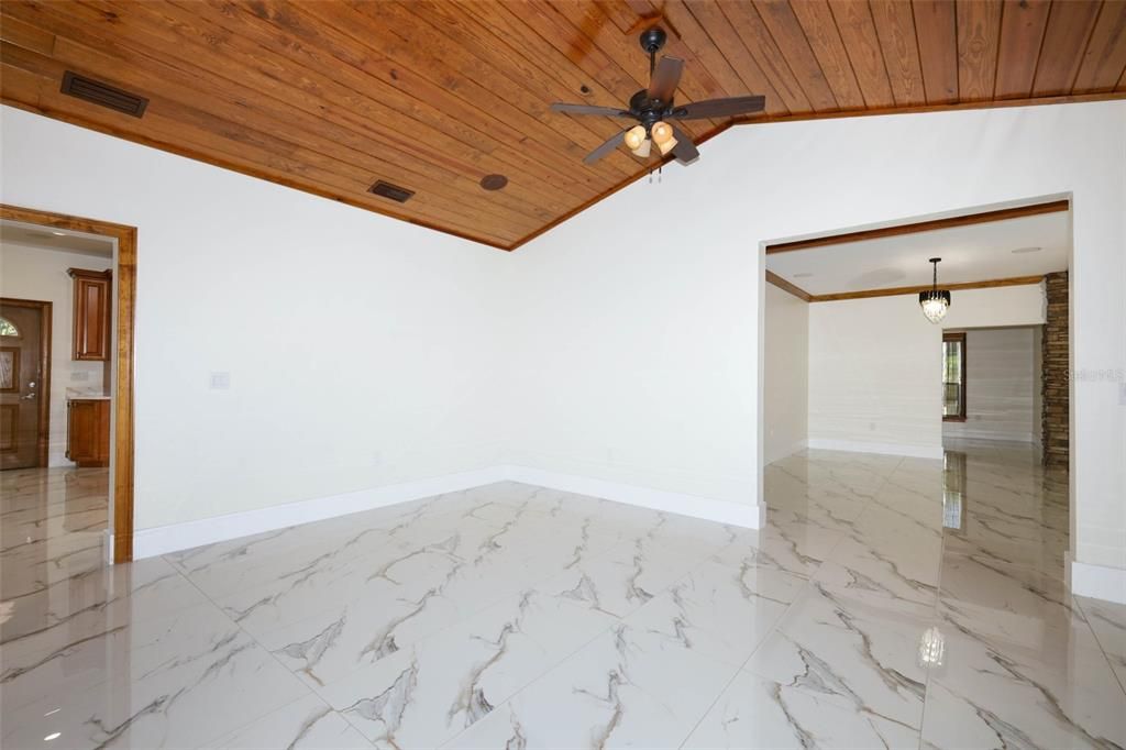 Empty room, Interior, Marble, Pendant Lights, Wooden Ceilings