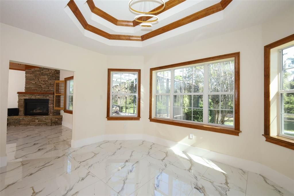 Empty room, Fireplace, Interior, Marble, Pendant Lights