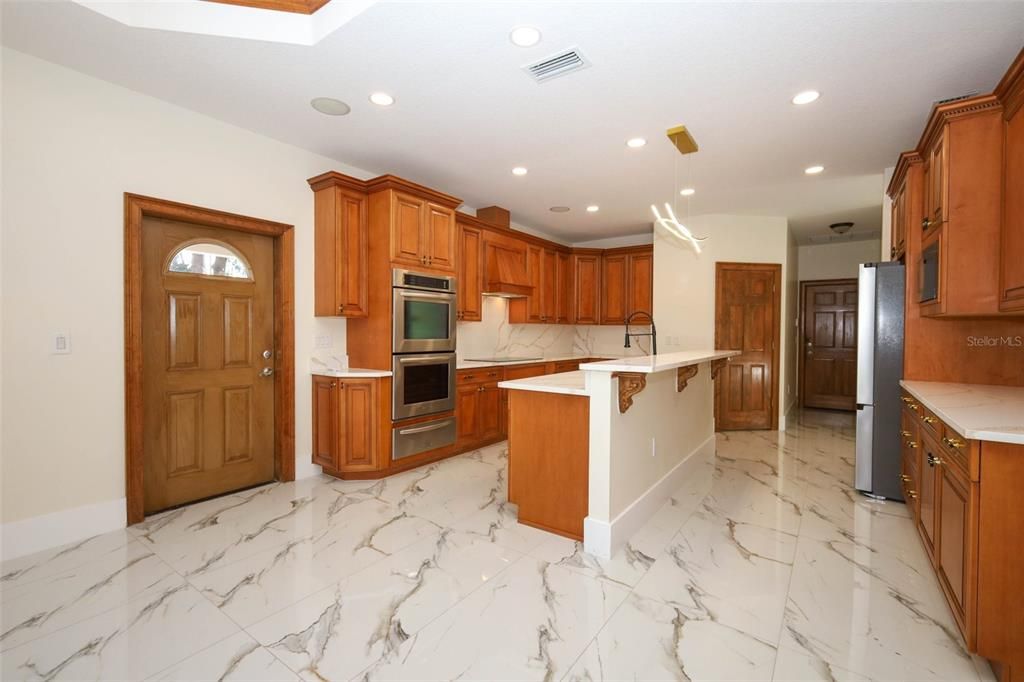 Interior, Kitchen, Marble, Recessed Lighting, Stainless Steel Appliances