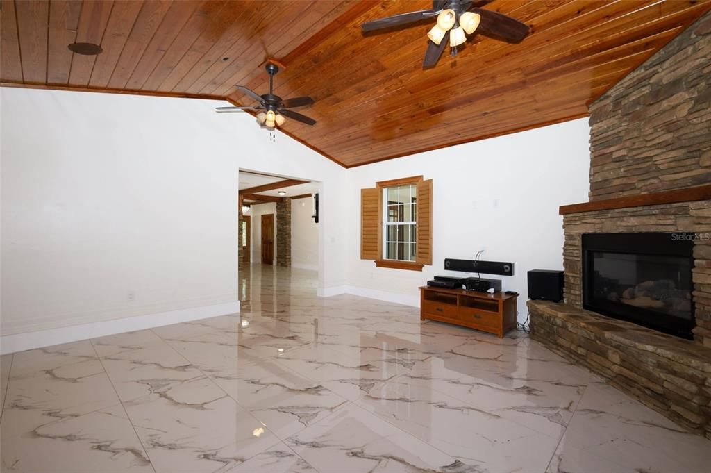 Empty room, Fireplace, Interior, Marble, Wooden Ceilings