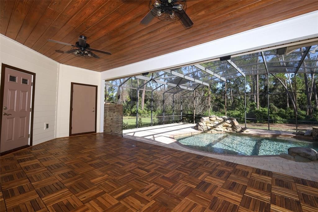 Glass Ceilings, Interior, Pool, Sun Room, Wooden Ceilings, Wood Texture Flooring
